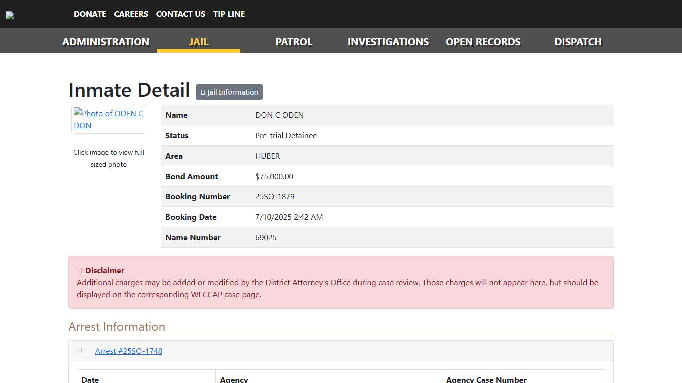 Inmate Detail - ODEN, DON